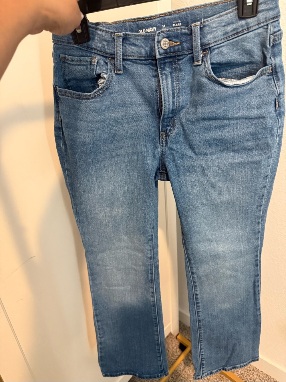 Girls Old Navy Medium Blue Flare Crop Jeans